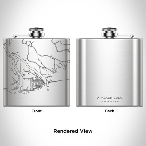 Rendered View of Apalachicola Florida Map Engraving on 6oz Stainless Steel Flask