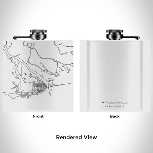 Rendered View of Apalachicola Florida Map Engraving on 6oz Stainless Steel Flask in White