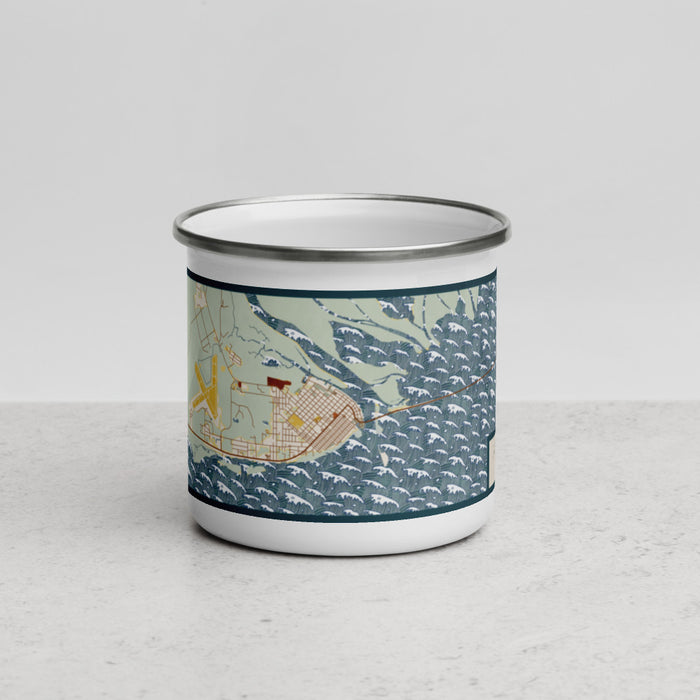 Front View Custom Apalachicola Florida Map Enamel Mug in Woodblock