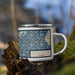 Right View Custom Apalachicola Florida Map Enamel Mug in Woodblock on Grass With Trees in Background