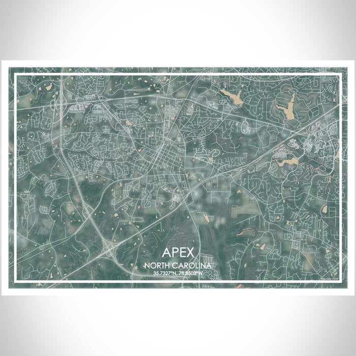 Apex North Carolina Map Print Landscape Orientation in Afternoon Style With Shaded Background
