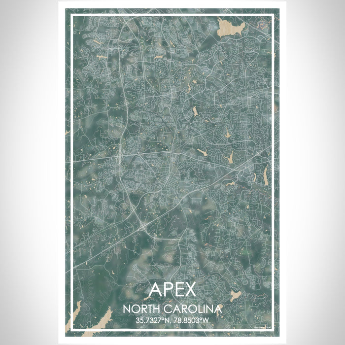 Apex North Carolina Map Print Portrait Orientation in Afternoon Style With Shaded Background