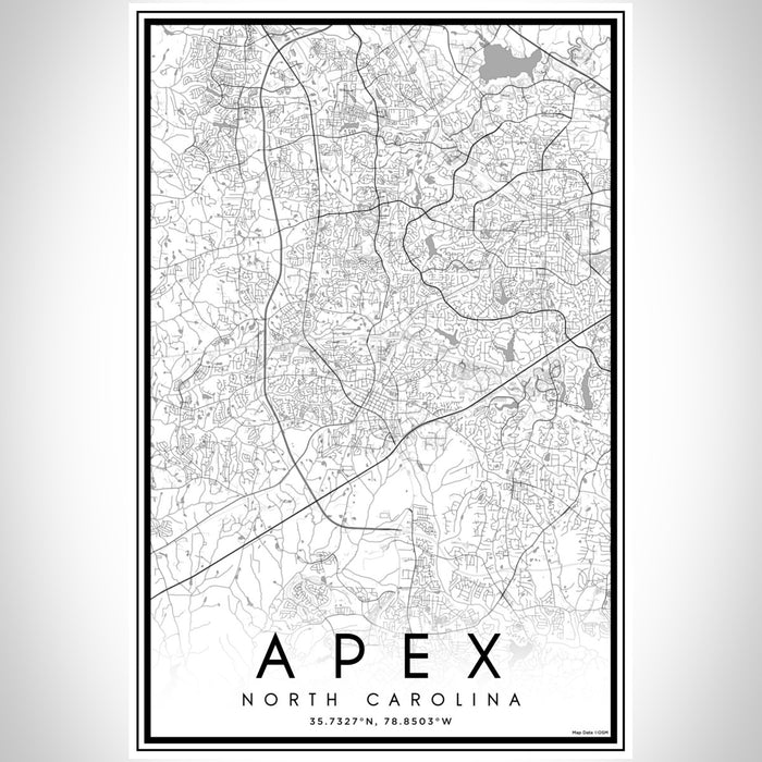 Apex North Carolina Map Print Portrait Orientation in Classic Style With Shaded Background