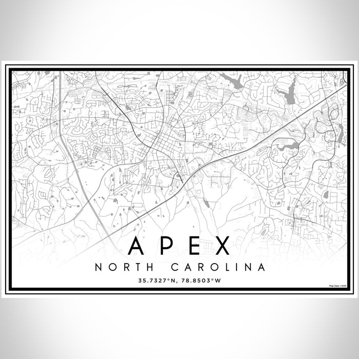 Apex North Carolina Map Print Landscape Orientation in Classic Style With Shaded Background