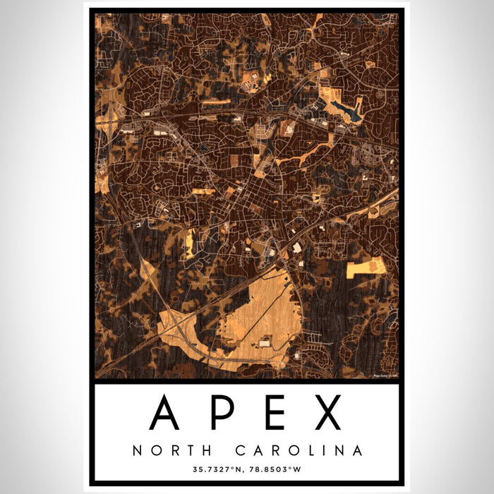 Apex North Carolina Map Print Portrait Orientation in Ember Style With Shaded Background