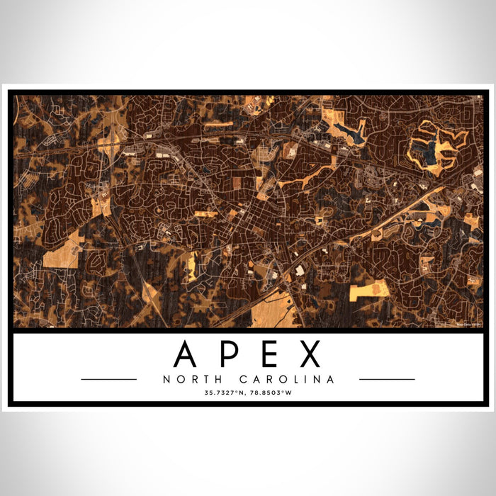 Apex North Carolina Map Print Landscape Orientation in Ember Style With Shaded Background