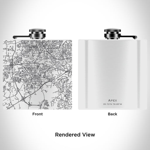 Rendered View of Apex North Carolina Map Engraving on 6oz Stainless Steel Flask in White