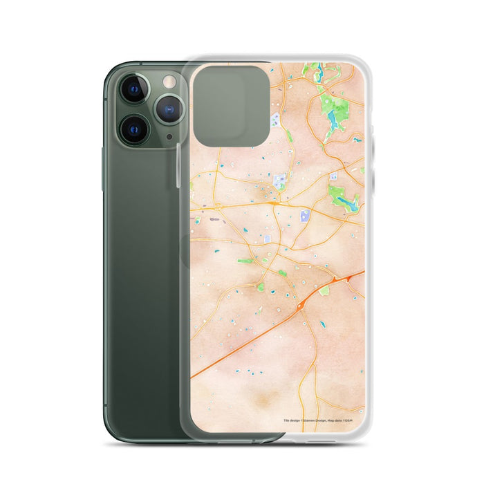 Custom Apex North Carolina Map Phone Case in Watercolor on Table with Laptop and Plant