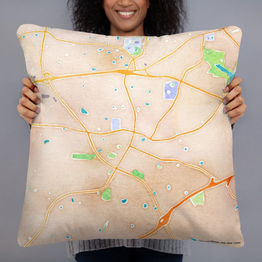 Person holding 22x22 Custom Apex North Carolina Map Throw Pillow in Watercolor