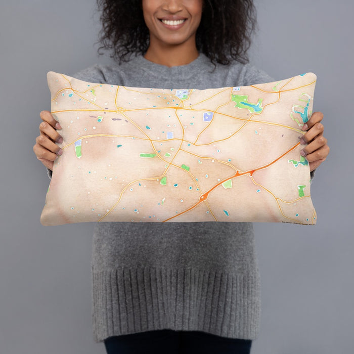 Person holding 20x12 Custom Apex North Carolina Map Throw Pillow in Watercolor