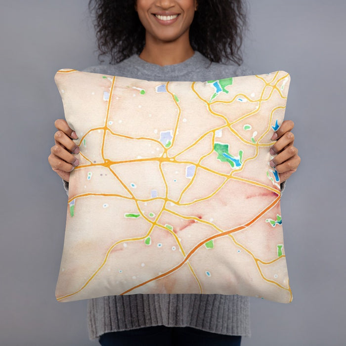 Person holding 18x18 Custom Apex North Carolina Map Throw Pillow in Watercolor