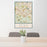 24x36 Apex North Carolina Map Print Portrait Orientation in Woodblock Style Behind 2 Chairs Table and Potted Plant