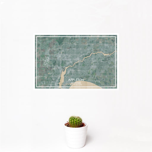 12x18 Appleton Wisconsin Map Print Landscape Orientation in Afternoon Style With Small Cactus Plant in White Planter