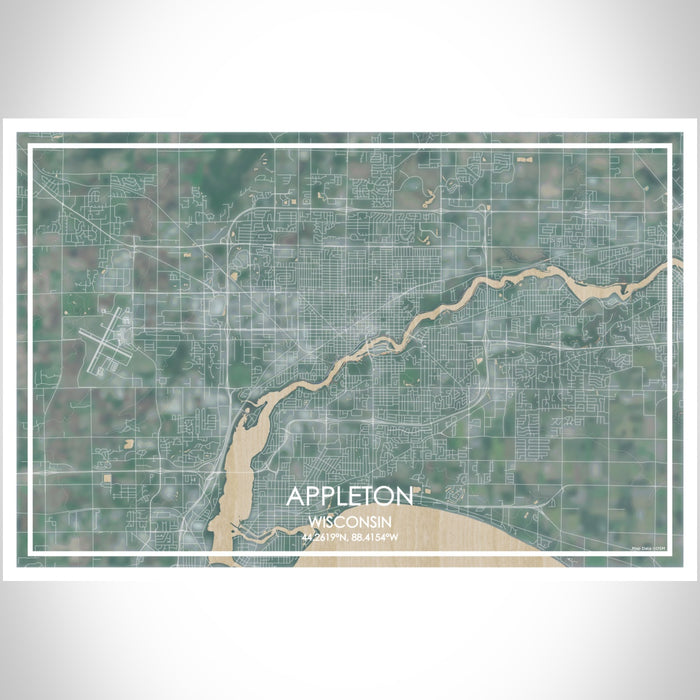 Appleton Wisconsin Map Print Landscape Orientation in Afternoon Style With Shaded Background