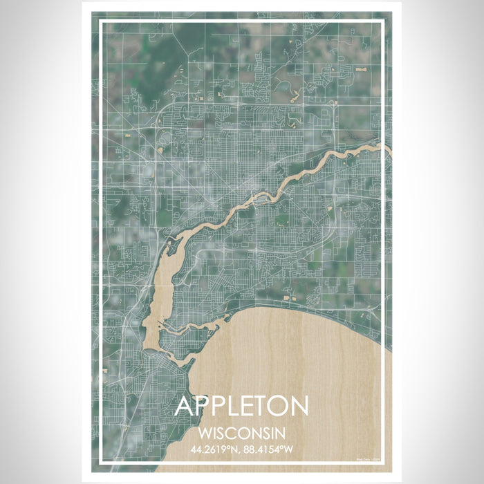 Appleton Wisconsin Map Print Portrait Orientation in Afternoon Style With Shaded Background