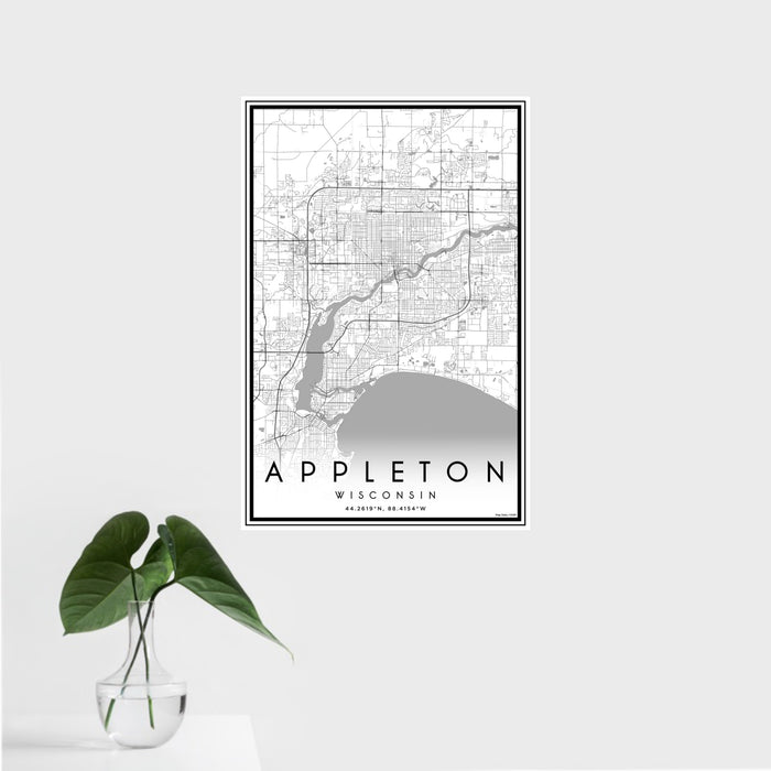 16x24 Appleton Wisconsin Map Print Portrait Orientation in Classic Style With Tropical Plant Leaves in Water
