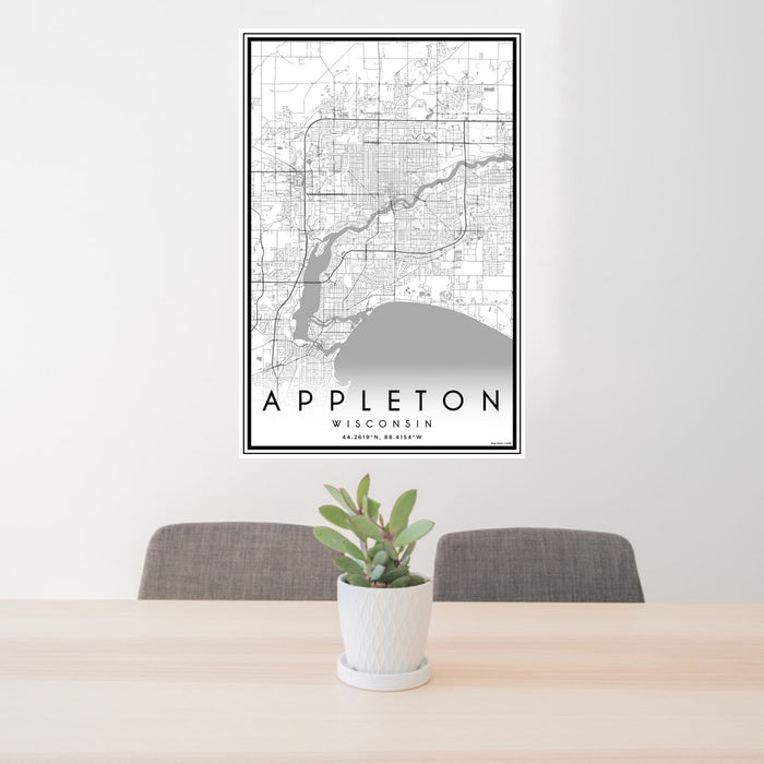 24x36 Appleton Wisconsin Map Print Portrait Orientation in Classic Style Behind 2 Chairs Table and Potted Plant