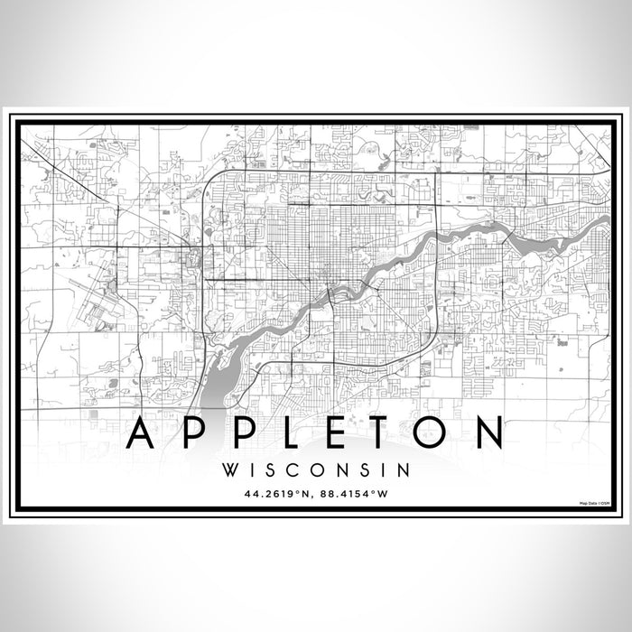 Appleton Wisconsin Map Print Landscape Orientation in Classic Style With Shaded Background