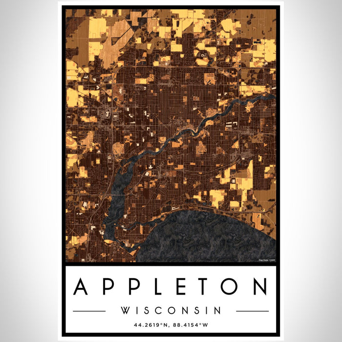 Appleton Wisconsin Map Print Portrait Orientation in Ember Style With Shaded Background