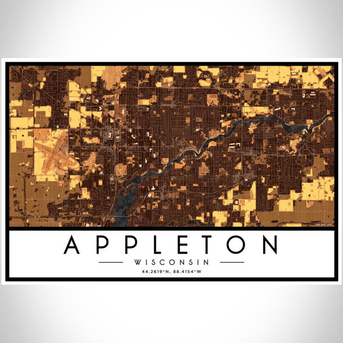 Appleton Wisconsin Map Print Landscape Orientation in Ember Style With Shaded Background