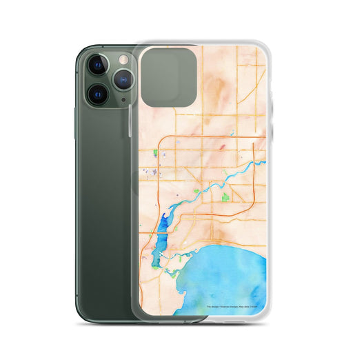 Custom Appleton Wisconsin Map Phone Case in Watercolor on Table with Laptop and Plant