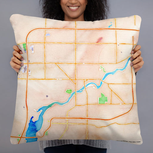 Person holding 22x22 Custom Appleton Wisconsin Map Throw Pillow in Watercolor