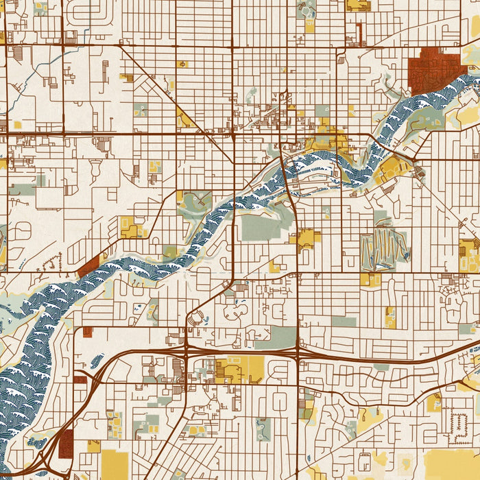 Appleton Wisconsin Map Print in Woodblock Style Zoomed In Close Up Showing Details