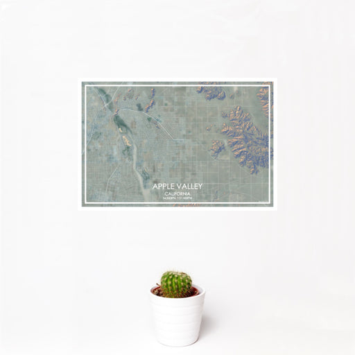 12x18 Apple Valley California Map Print Landscape Orientation in Afternoon Style With Small Cactus Plant in White Planter