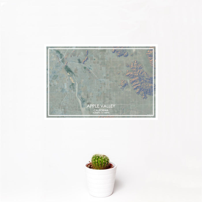12x18 Apple Valley California Map Print Landscape Orientation in Afternoon Style With Small Cactus Plant in White Planter