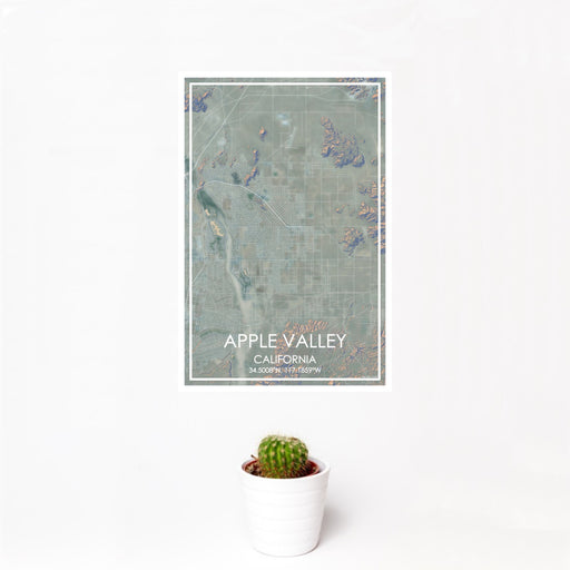 12x18 Apple Valley California Map Print Portrait Orientation in Afternoon Style With Small Cactus Plant in White Planter