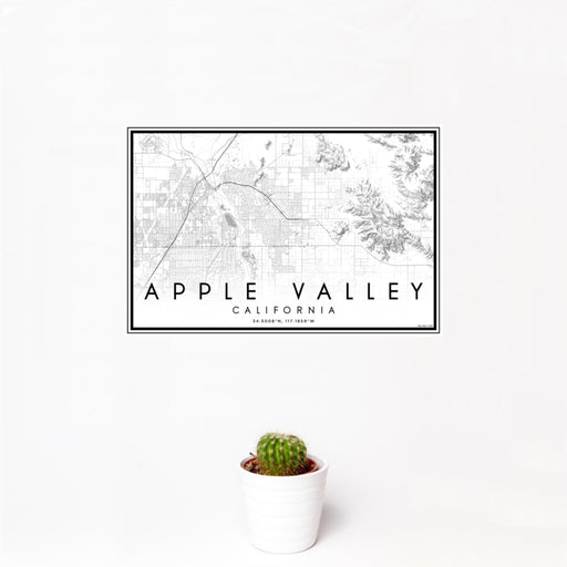 12x18 Apple Valley California Map Print Landscape Orientation in Classic Style With Small Cactus Plant in White Planter