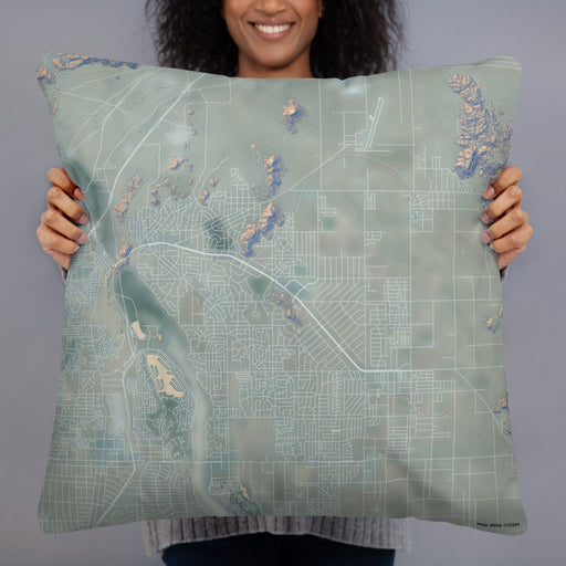 Person holding 22x22 Custom Apple Valley California Map Throw Pillow in Afternoon