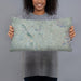 Person holding 20x12 Custom Apple Valley California Map Throw Pillow in Afternoon