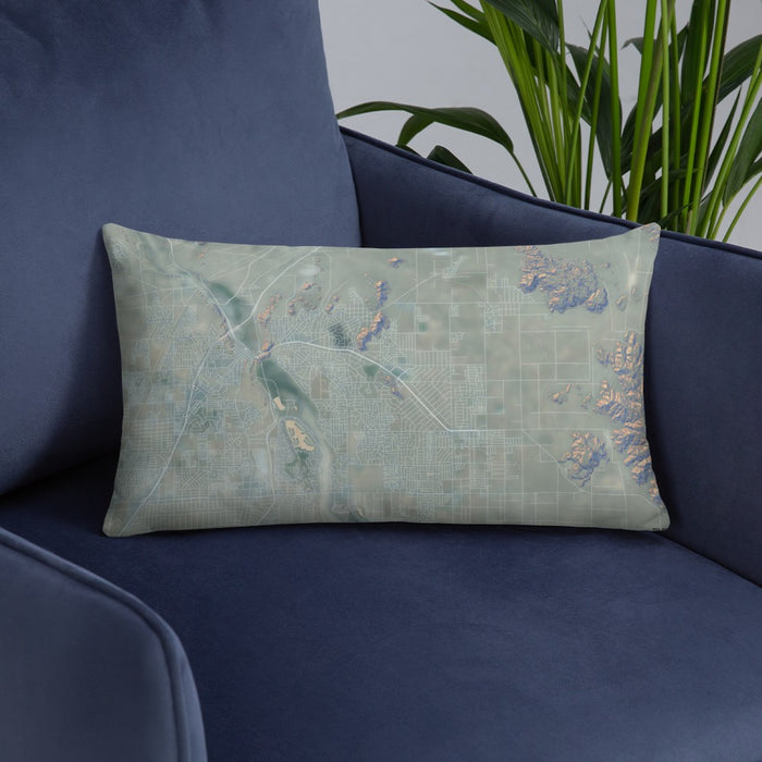 Custom Apple Valley California Map Throw Pillow in Afternoon on Blue Colored Chair