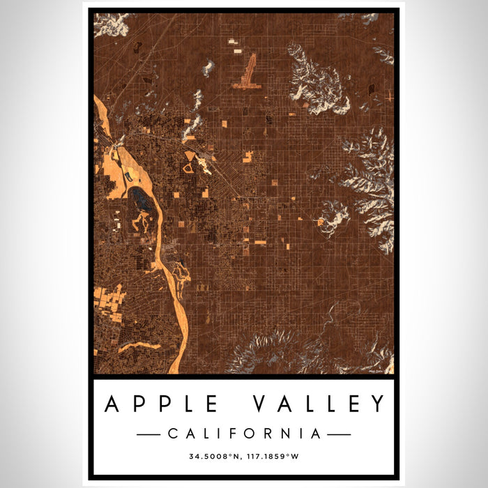 Apple Valley California Map Print Portrait Orientation in Ember Style With Shaded Background