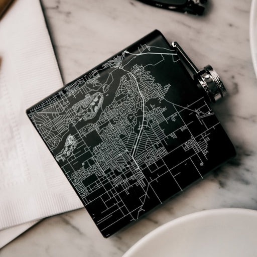 Apple Valley California Custom Engraved City Map Inscription Coordinates on 6oz Stainless Steel Flask in Black