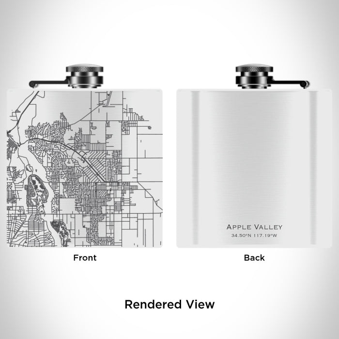 Rendered View of Apple Valley California Map Engraving on 6oz Stainless Steel Flask in White