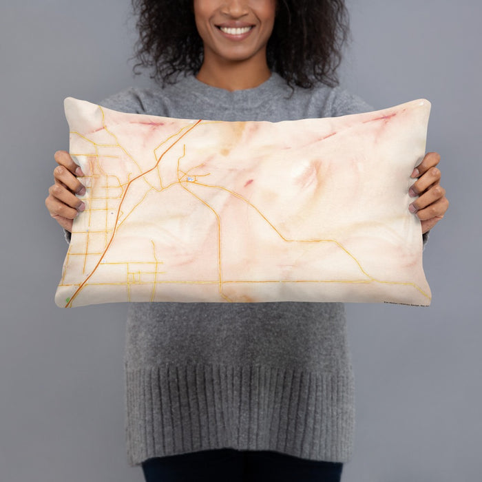 Person holding 20x12 Custom Apple Valley California Map Throw Pillow in Watercolor