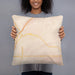 Person holding 18x18 Custom Apple Valley California Map Throw Pillow in Watercolor