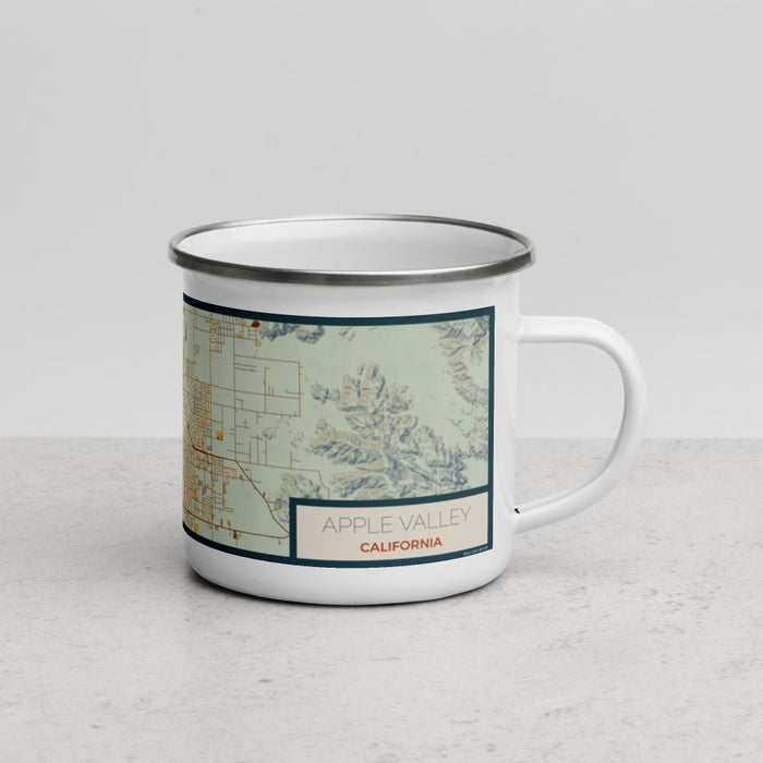 Right View Custom Apple Valley California Map Enamel Mug in Woodblock