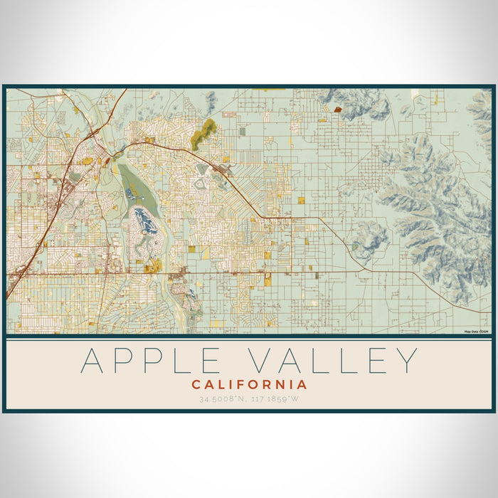Apple Valley California Map Print Landscape Orientation in Woodblock Style With Shaded Background