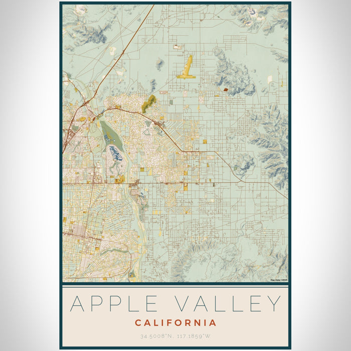 Apple Valley California Map Print Portrait Orientation in Woodblock Style With Shaded Background