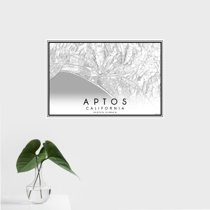 16x24 Aptos California Map Print Landscape Orientation in Classic Style With Tropical Plant Leaves in Water