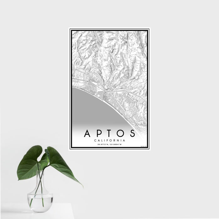16x24 Aptos California Map Print Portrait Orientation in Classic Style With Tropical Plant Leaves in Water
