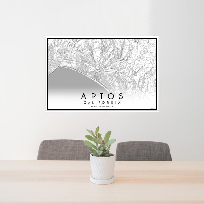 24x36 Aptos California Map Print Lanscape Orientation in Classic Style Behind 2 Chairs Table and Potted Plant