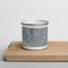 Front View Custom Aptos California Map Enamel Mug in Afternoon on Cutting Board