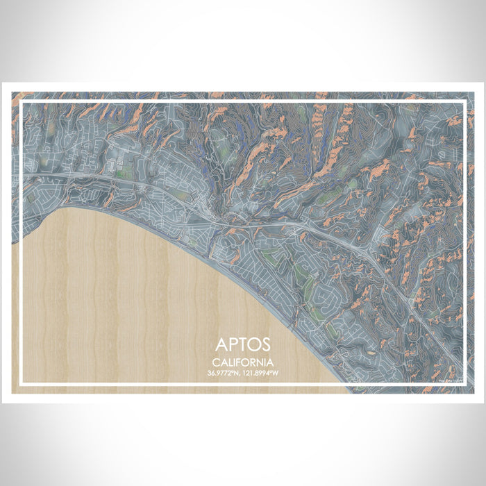 Aptos California Map Print Landscape Orientation in Afternoon Style With Shaded Background