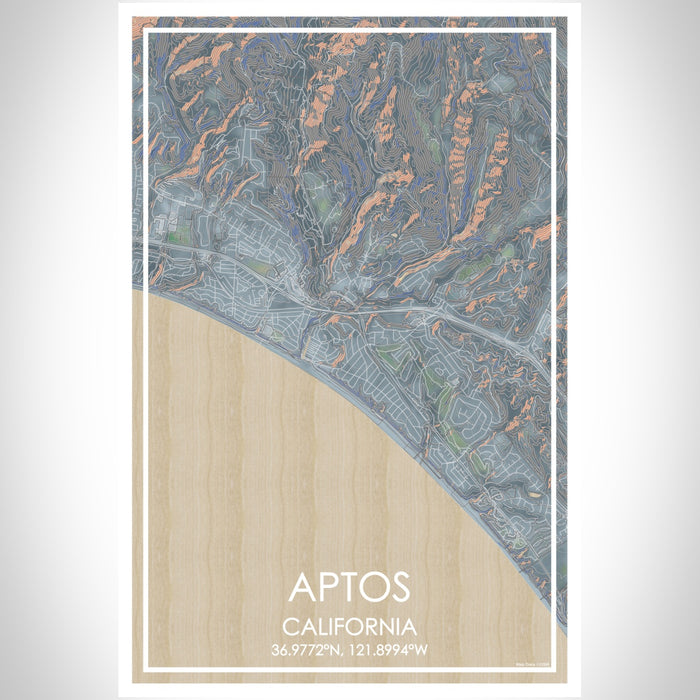 Aptos California Map Print Portrait Orientation in Afternoon Style With Shaded Background
