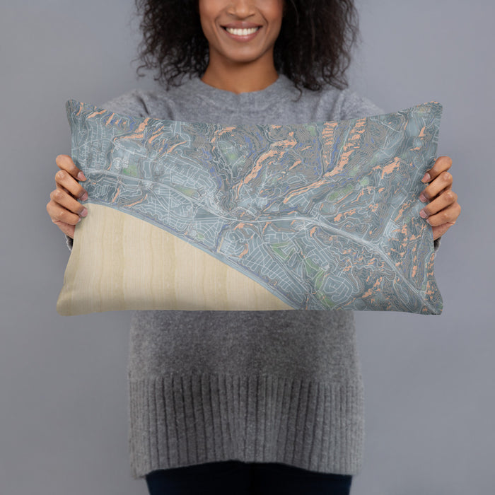 Person holding 20x12 Custom Aptos California Map Throw Pillow in Afternoon