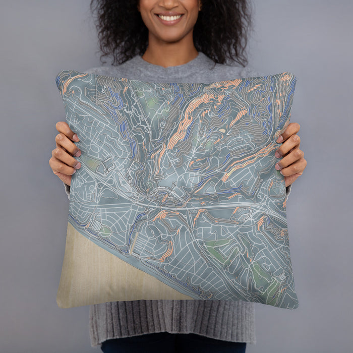 Person holding 18x18 Custom Aptos California Map Throw Pillow in Afternoon